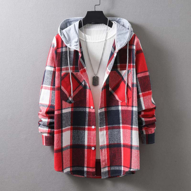 Herren lässige Karojacke mit Kapuze und funktionalen Taschen Echoarchiv