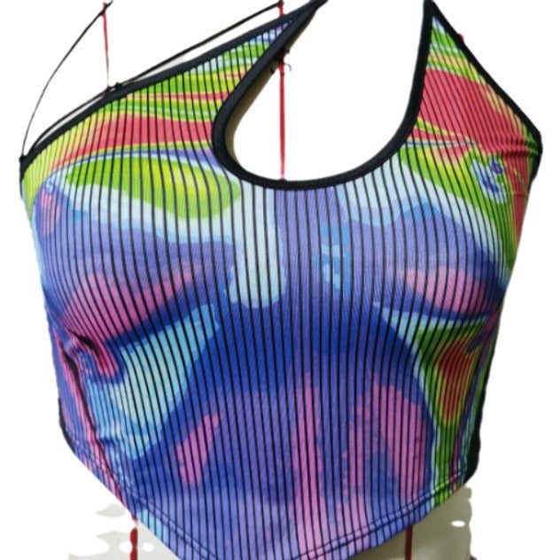 Damen Sportliches Crop-Top mit kreativem Farbdesign Echo Archiv