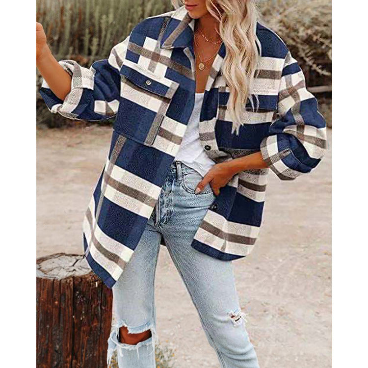 Damen Oversize-Karo-Hemdjacke mit Brusttaschen und weichem Flanell Echoarchiv
