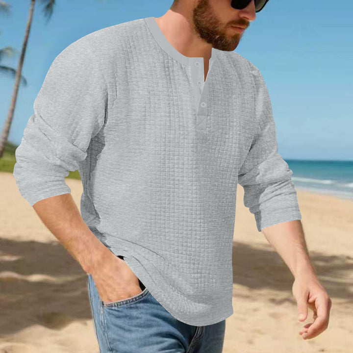 Herren stilvolles Langarm-Henley-Shirt mit strukturierter Oberfläche Echoarchiv