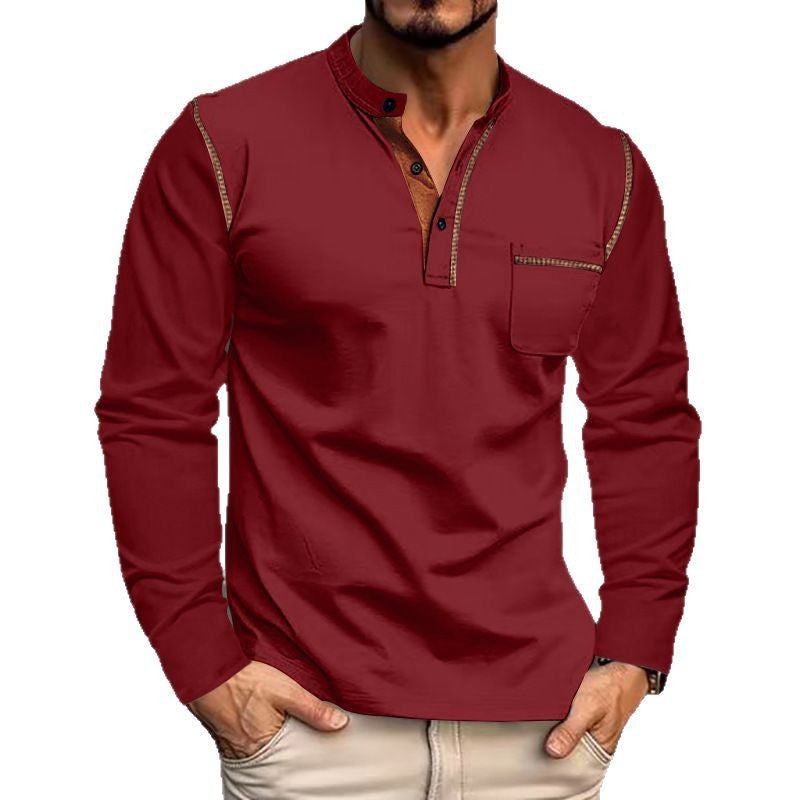 Herren langärmliges Henley-Shirt mit modischem Kragen und kontrastierenden Akzenten Echoarchiv