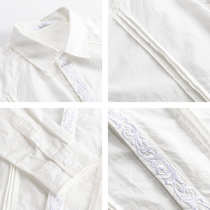 Damen Baumwollbluse mit Biesen, Stickdetail und Relaxed-Fit Echoarchiv