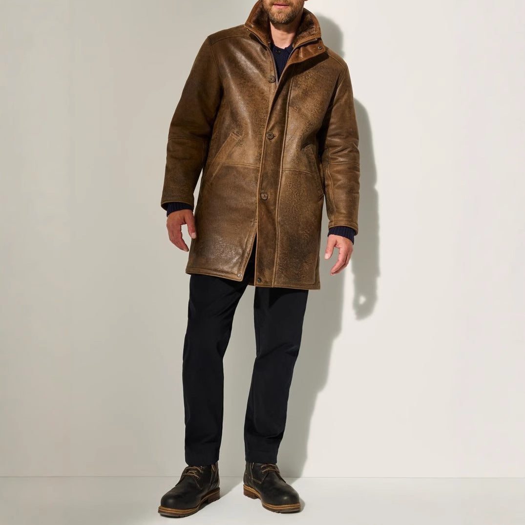 Herren elegante Lammlederjacke mit gefüttertem Kragen und diversen Taschen Echoarchiv