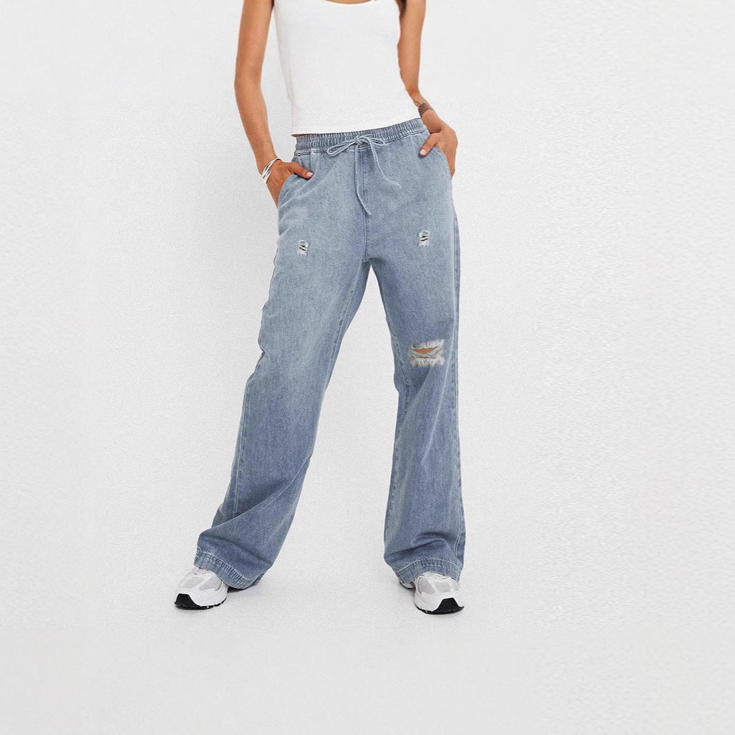 Damen lässige weite Denim-Hose mit elastischem Bund Echo Archiv