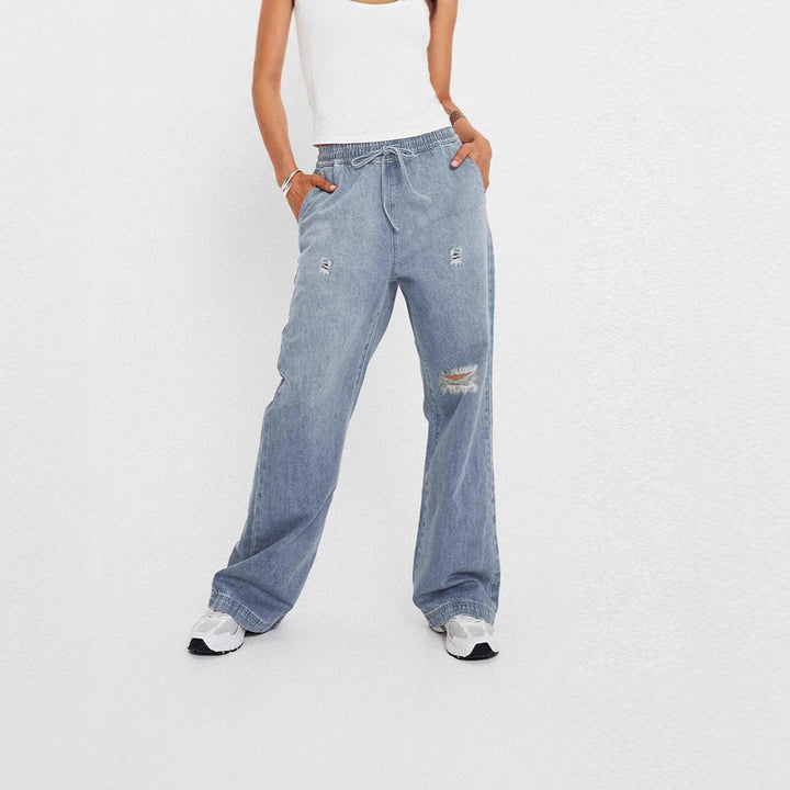 Damen lässige weite Denim-Hose mit elastischem Bund Echo Archiv