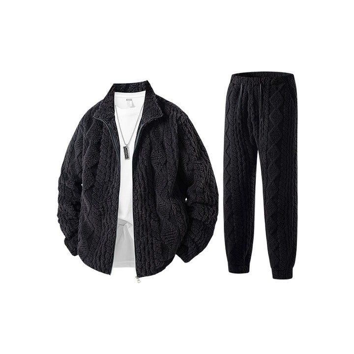 Herren Fleece-Set mit strukturierter Strickoptik, Reißverschlussjacke und Joggerhose Echo Archiv
