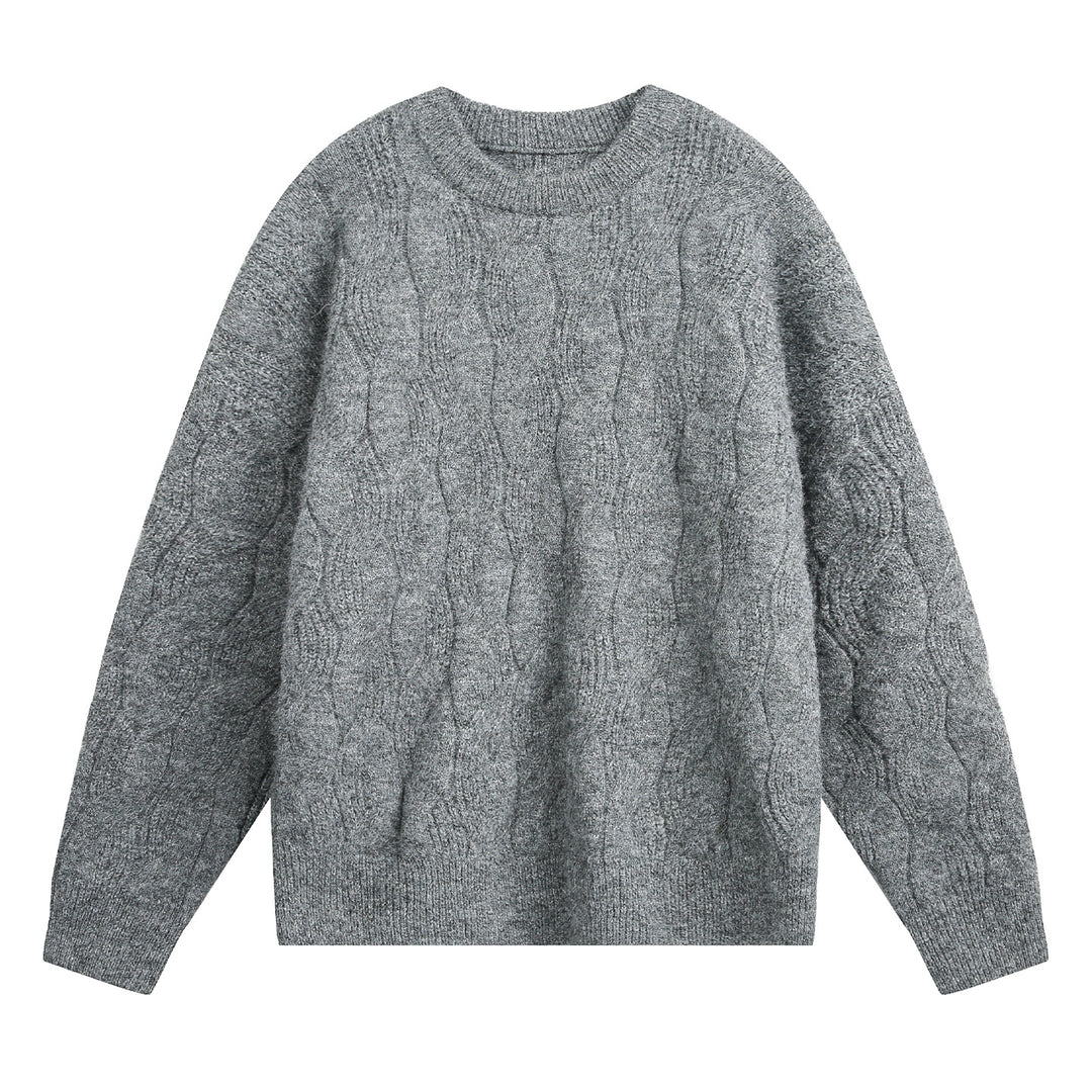 Unisex Oversize Zopfmuster-Strickpullover mit Rundhals und texturierter Struktur Echo Archiv