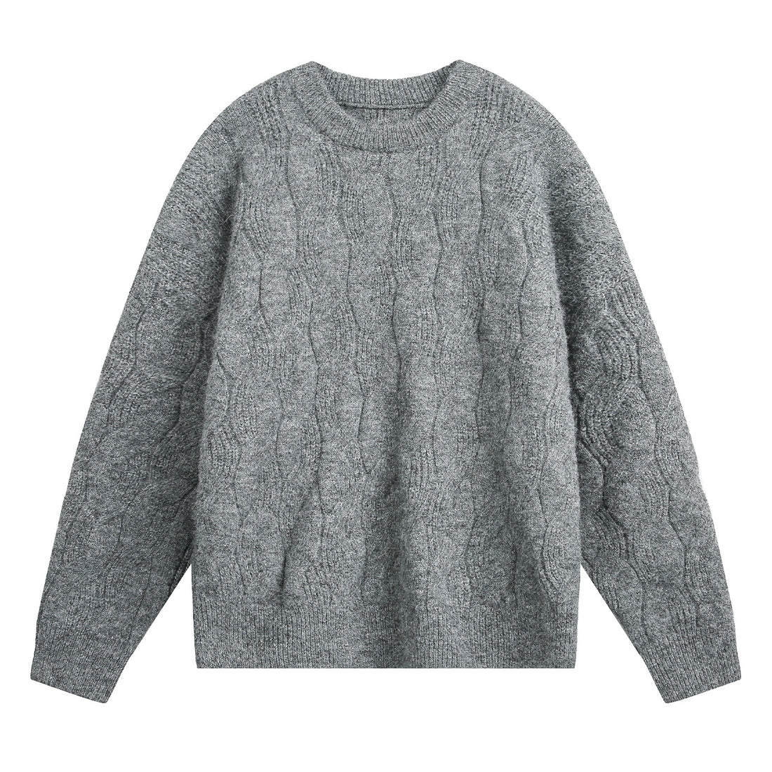 Unisex Oversize Zopfmuster-Strickpullover mit Rundhals und texturierter Struktur Echo Archiv