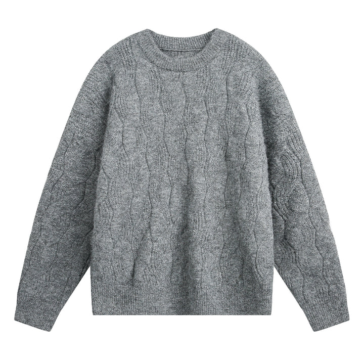 Unisex Oversize Zopfmuster-Strickpullover mit Rundhals und texturierter Struktur Echo Archiv