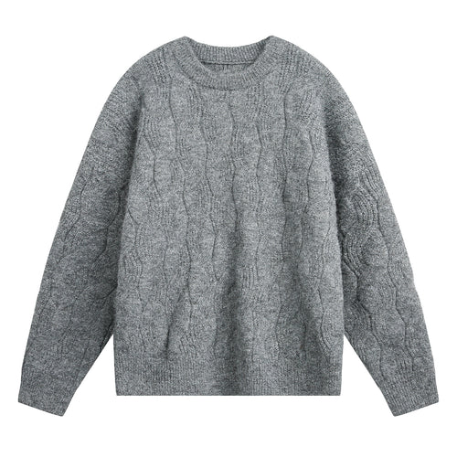 Unisex Oversize Zopfmuster-Strickpullover mit Rundhals und texturierter Struktur Echo Archiv
