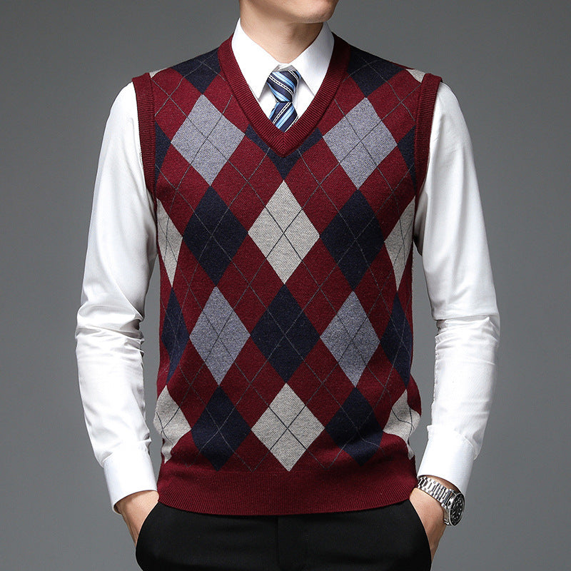 Herren V-Ausschnitt Strickpullover mit Rautenmuster Echoarchiv