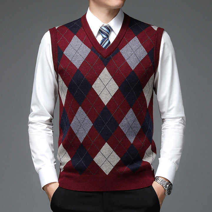 Herren V-Ausschnitt Strickpullover mit Rautenmuster Echoarchiv
