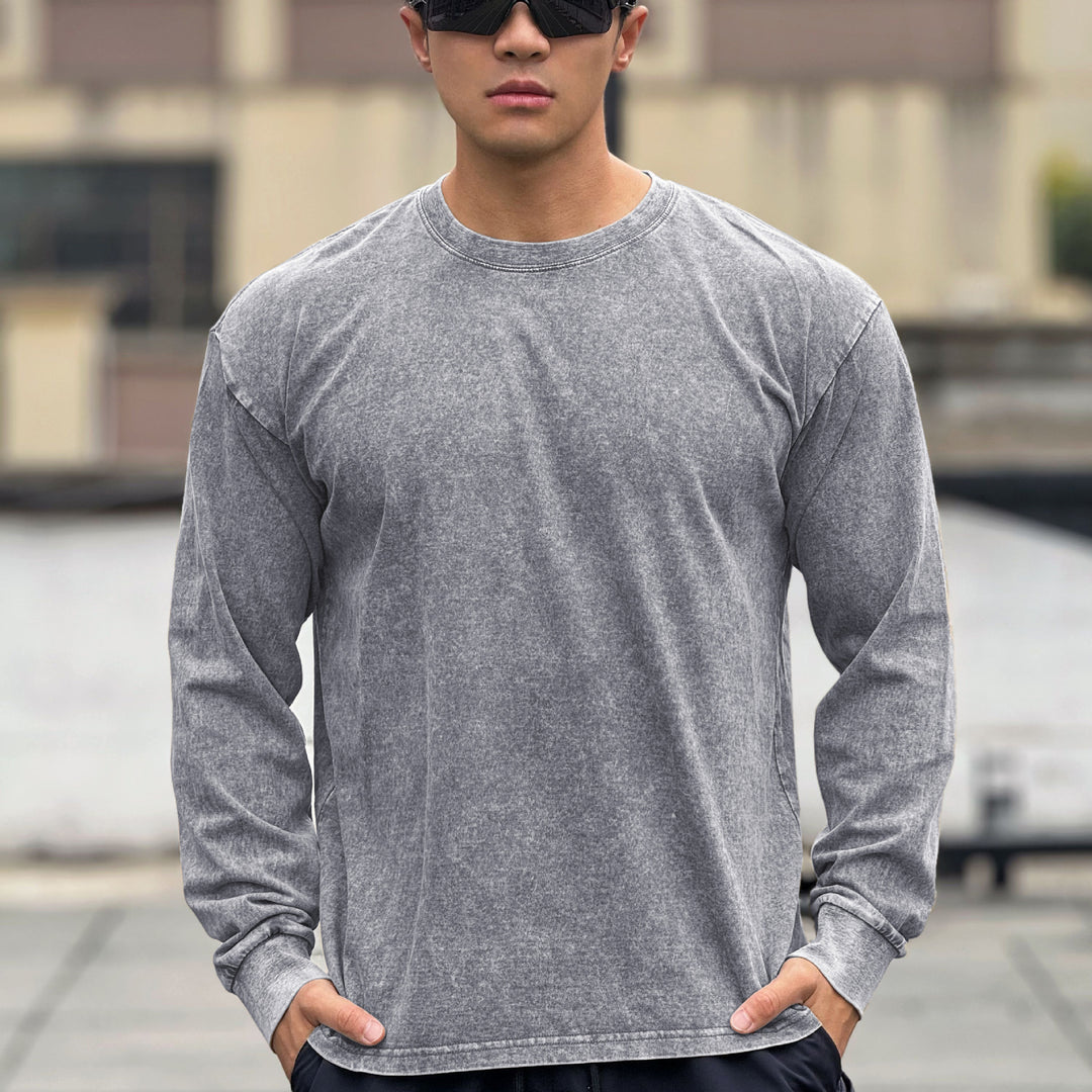 Herren Langarmshirt aus weichem Baumwollmix mit angesagtem Stone-Wash-Effekt Echoarchiv