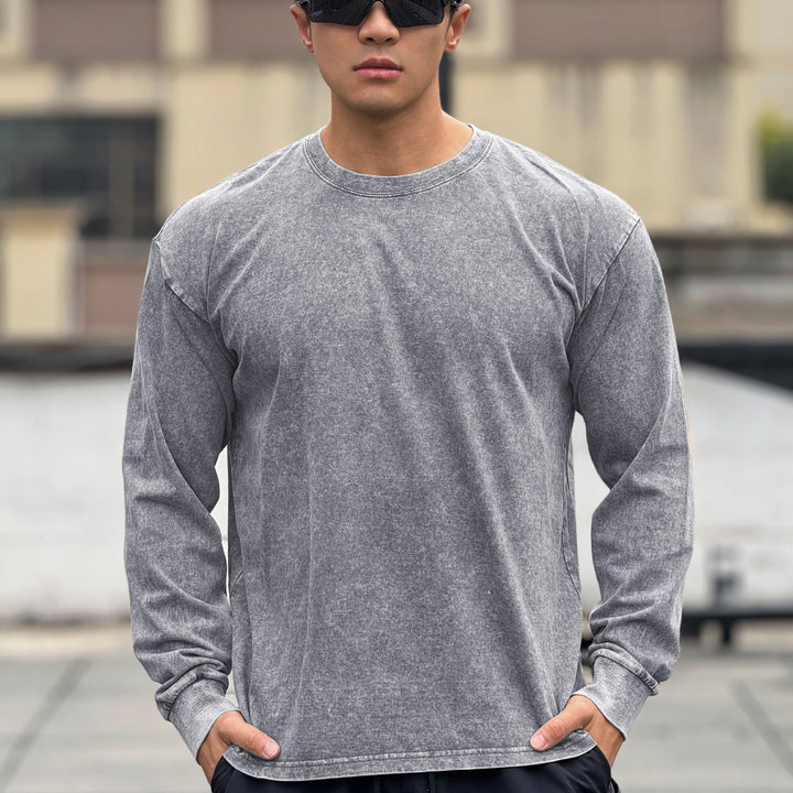 Herren Langarmshirt aus weichem Baumwollmix mit angesagtem Stone-Wash-Effekt Echoarchiv