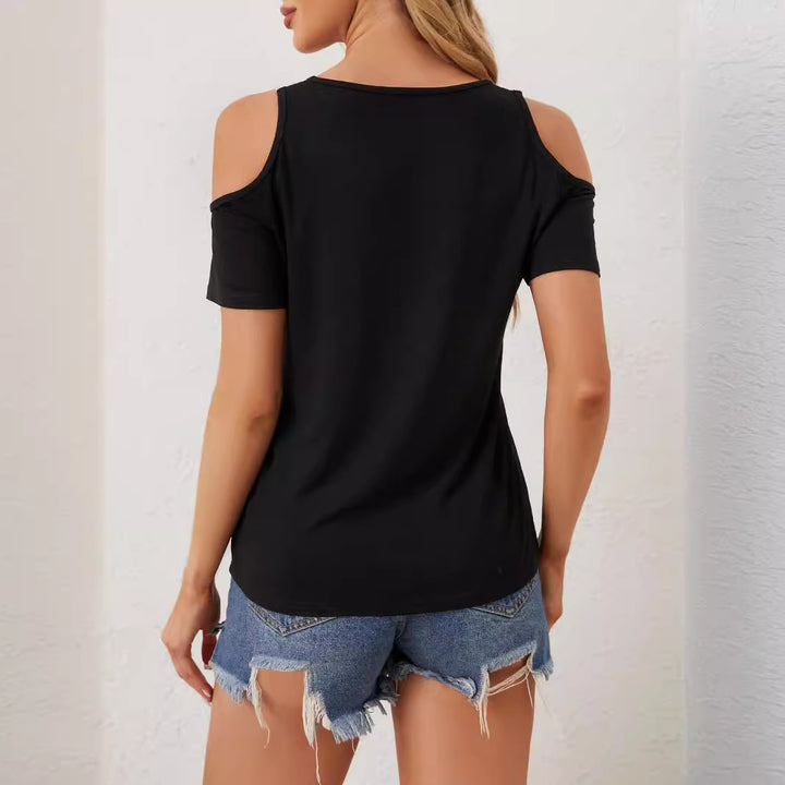 Damen nan leichtes Jerseyshirt mit offenen Schultern, tiefem V-Ausschnitt und gehäkeltem V‑Einsatz Echo Archiv