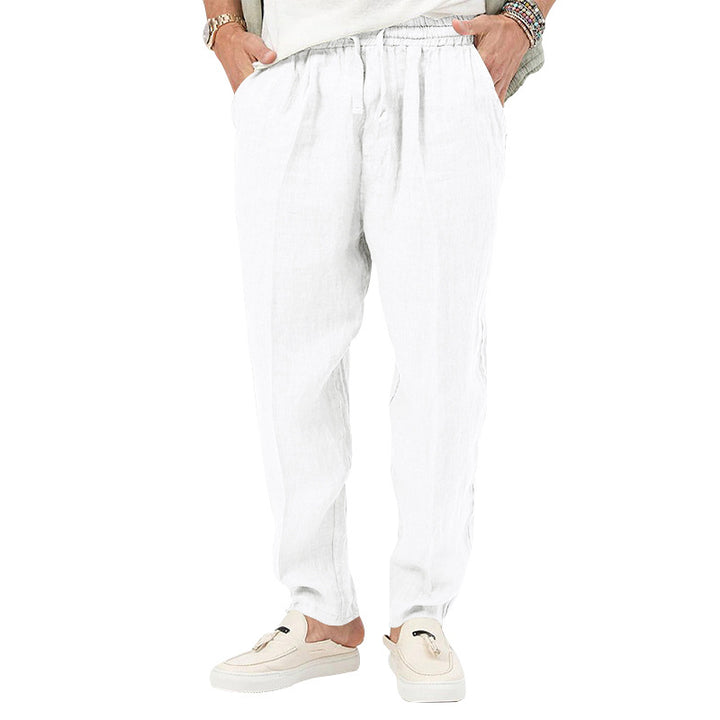 Herren lässige Leinenhose mit elastischem Bund und seitlichen Eingrifftaschen Echoarchiv