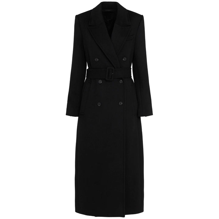 Damen Longline Doppelreihiger Wollmix-Mantel mit tailliertem Schnitt und Stoffgürtel Echoarchiv