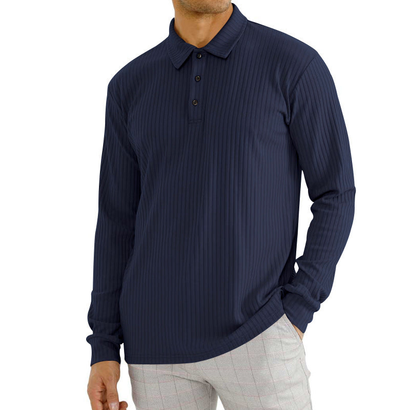 Herren Langarm Poloshirt mit strukturiertem Rippdesign Echoarchiv