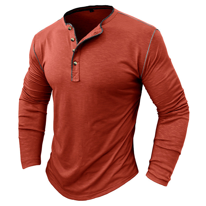 Herren Langarm-Henley-Shirt mit modernem Stehkragen und stilvollen Knopfdetails Echoarchiv