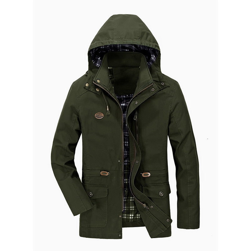 Herren Kapuzen-Transitionparka mit kariertem Innenfutter und Utility-Taschen – Taviero
