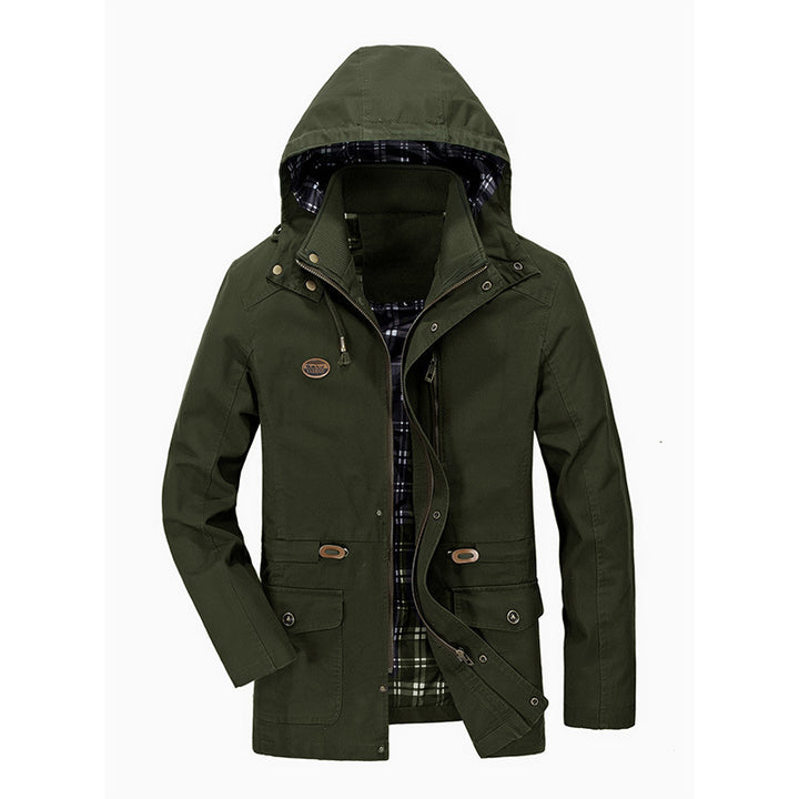 Herren Kapuzen-Transitionparka mit kariertem Innenfutter und Utility-Taschen – Taviero