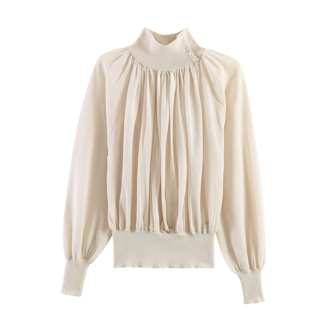 Damen Plissierter Feinstrick-Pullover mit Stehkragen und Ballonärmeln Echo Archiv