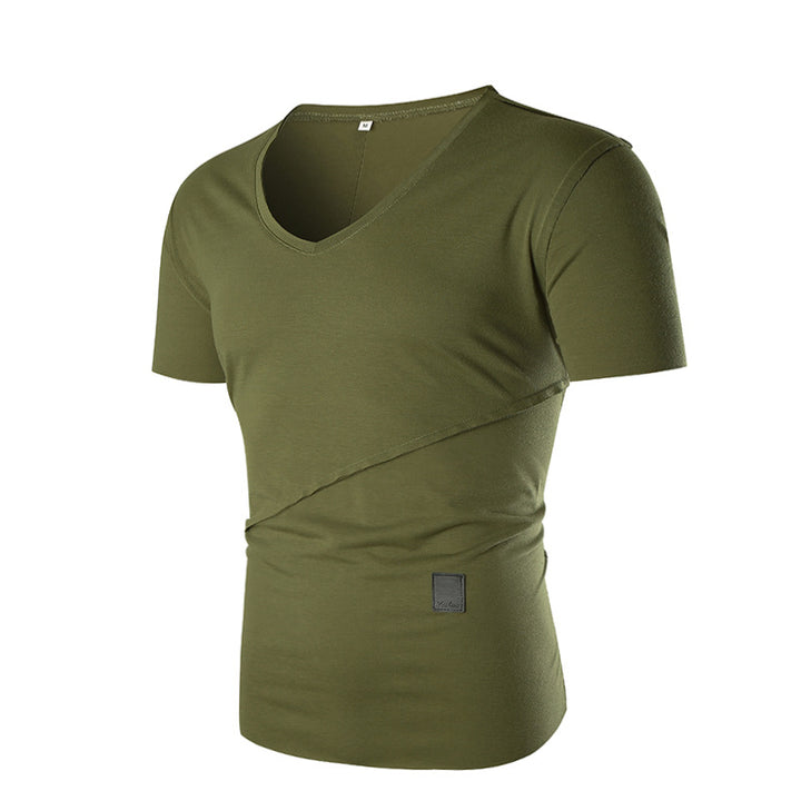 Herren V-Ausschnitt T-Shirt mit asymmetrischem Schnitt und elastischem Bund Echoarchiv