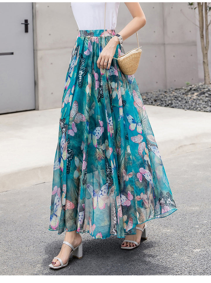 Damen nan lange plissierte Maxirock mit floralem Sommerprint und elastischem Bund Echo Archiv