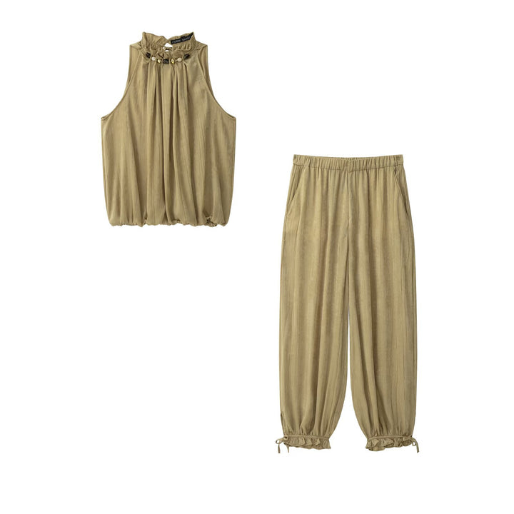Damen Weite Crinkle-Hose mit Gummibund, Seitentaschen und Bindebündchen Echo Archiv