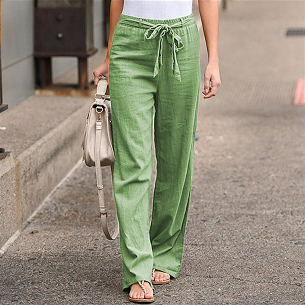 Damen nan weite Leinenhose mit Tunnelzugbund, geradem Bein und Eingrifftaschen Echo Archiv