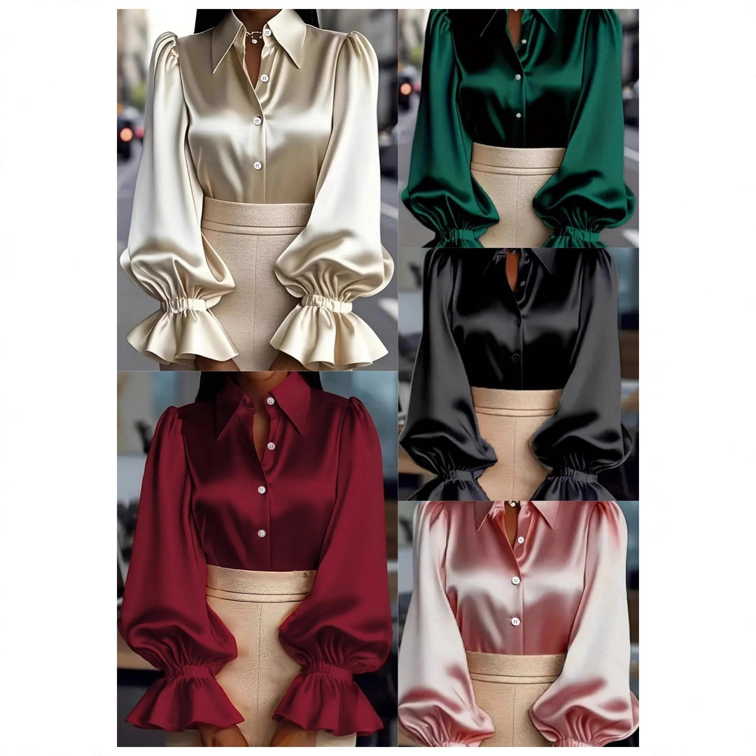 Damen elegante Seidenbluse mit Puffärmeln und schicker Knopfleiste Echo Archiv