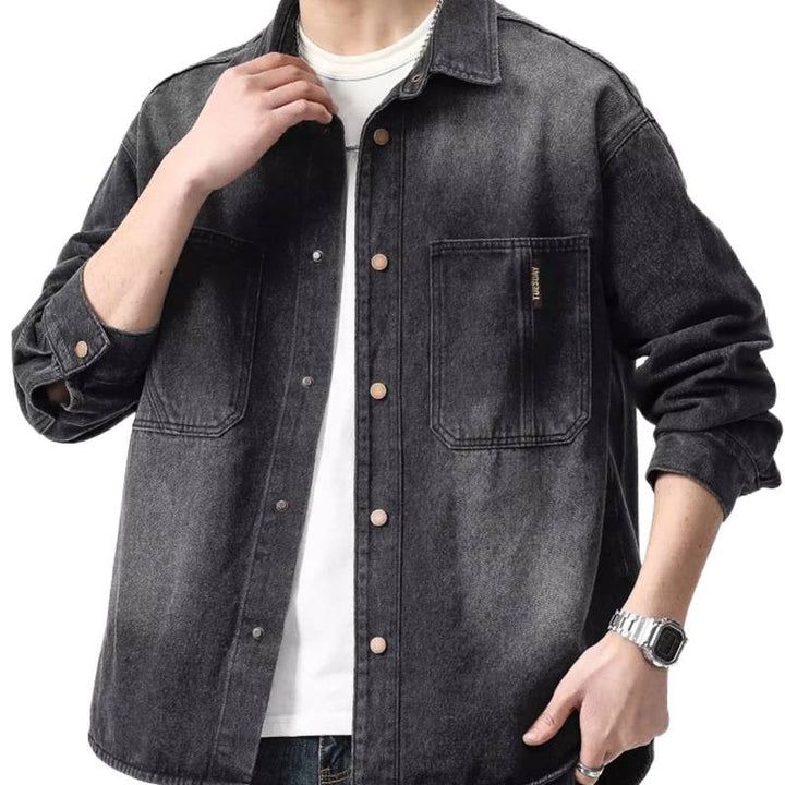 Herren Denim-Hemdjacke im lässigen Schnitt mit praktischen Taschen Echoarchiv