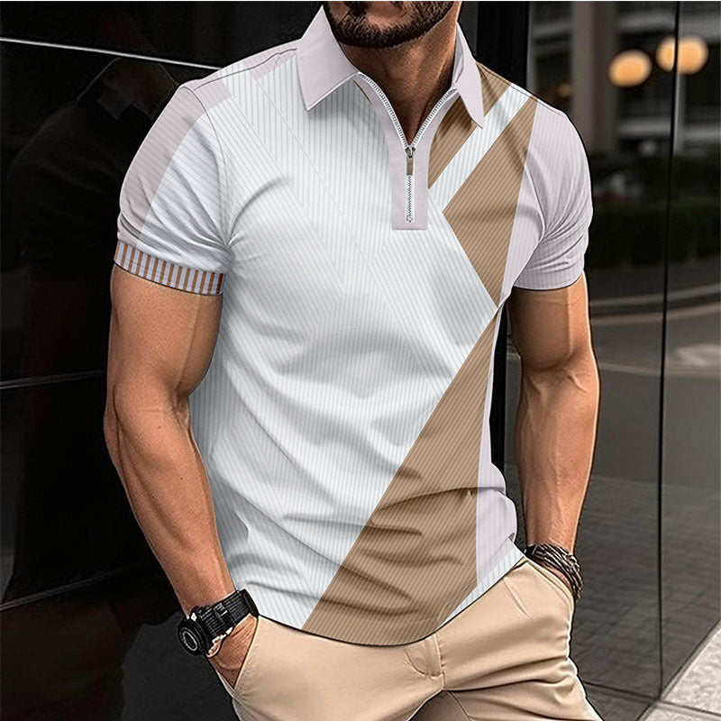 Herren Kurzarm Poloshirt mit modernem Reißverschluss und geometrischem Design Echoarchiv