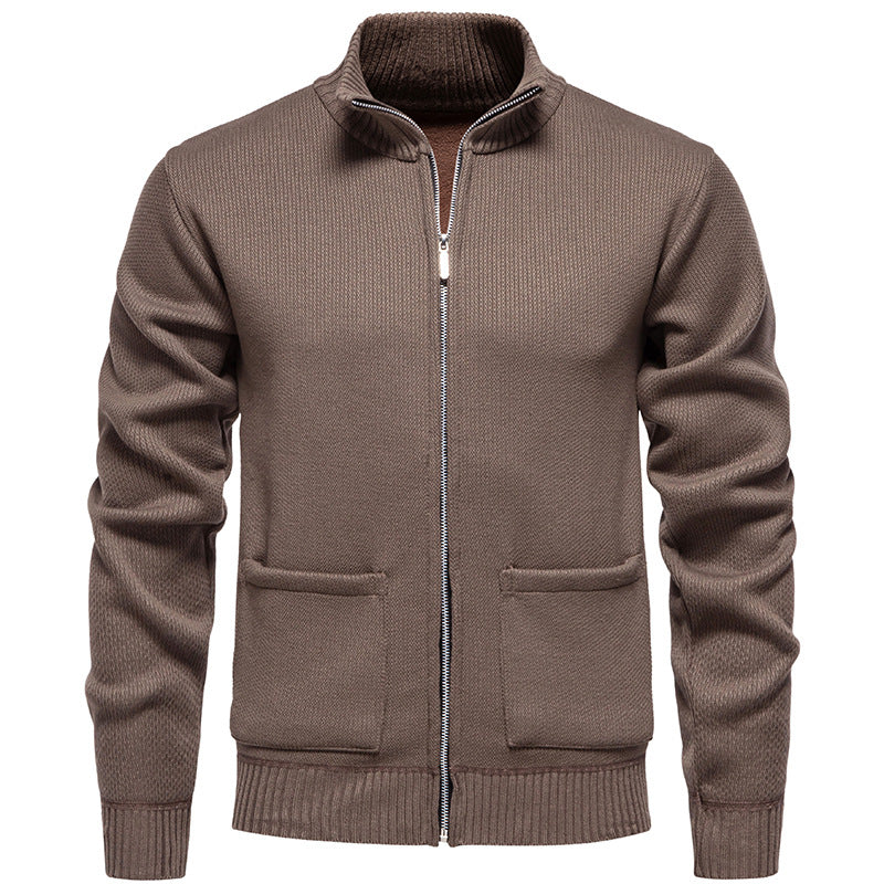Herren nan feinstrukturierter Reißverschluss-Strickcardigan mit Stehkragen und aufgesetzten Taschen Echo Archiv