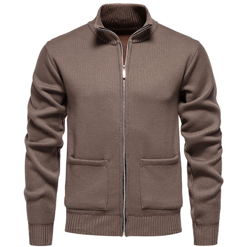 Herren nan feinstrukturierter Reißverschluss-Strickcardigan mit Stehkragen und aufgesetzten Taschen Echo Archiv
