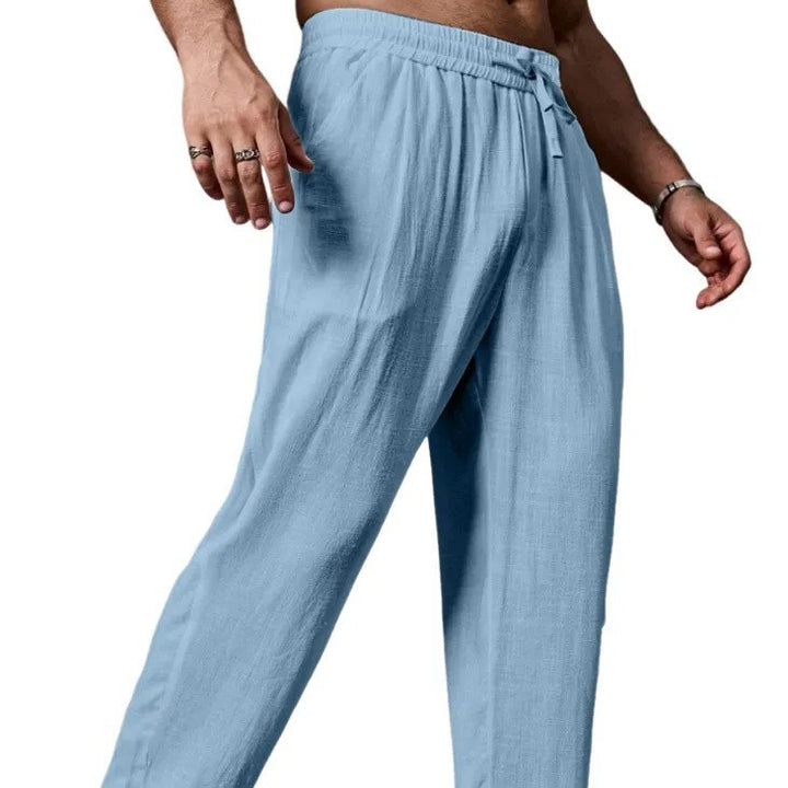 Herren entspannte Leinenmix-Yogahose mit Kordelzug, Elastikbund und geradem Bein – Sorevano