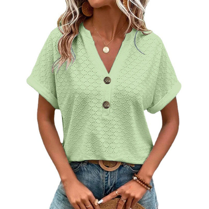 Damen Luftiges Kurzarm-Oberteil mit strukturiertem Design und Knopfdetails Echo Archiv