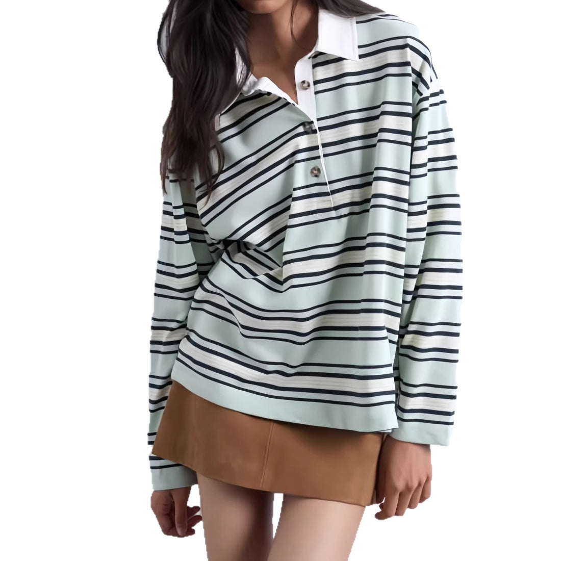 Damen Lässiger gestreifter Shirt mit Polokragen – Orélia