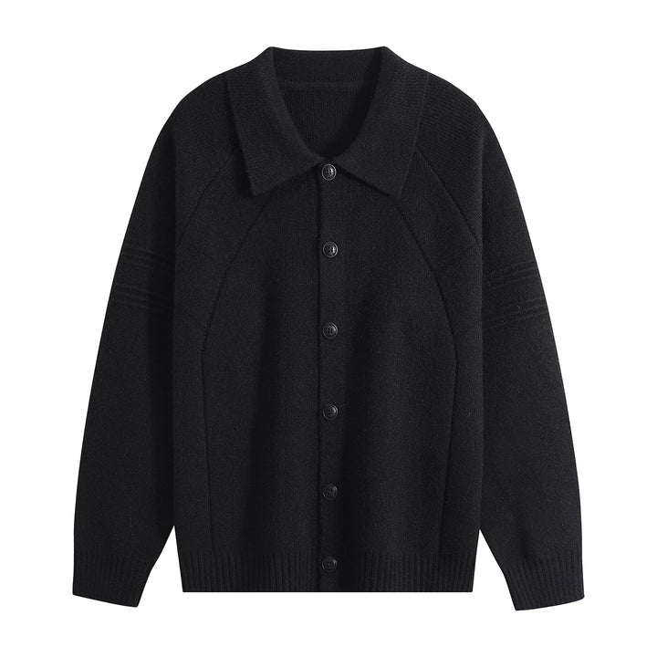 Herren Strickcardigan mit Hemdkragen, Raglanärmeln & geripptem Saum Echoarchiv