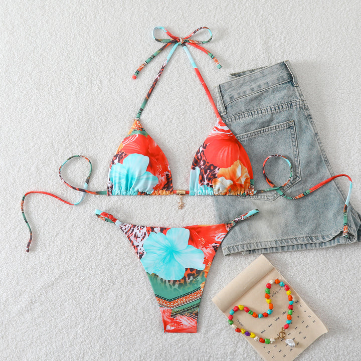 Damen Triangel-Bikini-Set mit verstellbaren Trägern und floralen Mustern Echo Archiv