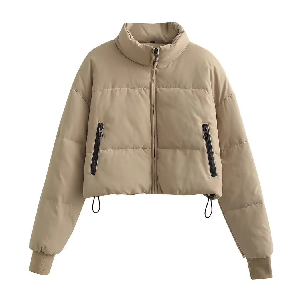 Damen nan cropped Steppjacke mit hohem Kragen, elastischen Bündchen und verdecktem Kordelzug Echo Archiv