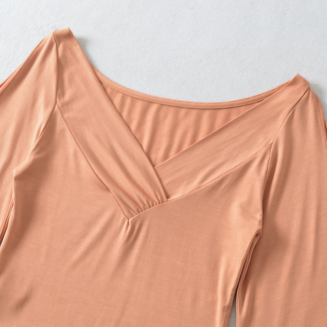Damen Zweiteiliges Set aus drapiertem Top mit Fledermausärmeln und asymmetrischem Tellerrock Echoarchiv
