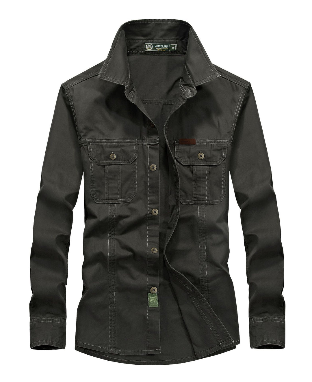 Herren Canvas-Utility-Hemdjacke mit Kontrastnähten und Brustpattentaschen – Taviero