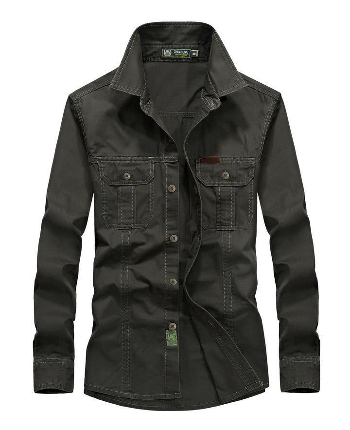 Herren Canvas-Utility-Hemdjacke mit Kontrastnähten und Brustpattentaschen – Taviero