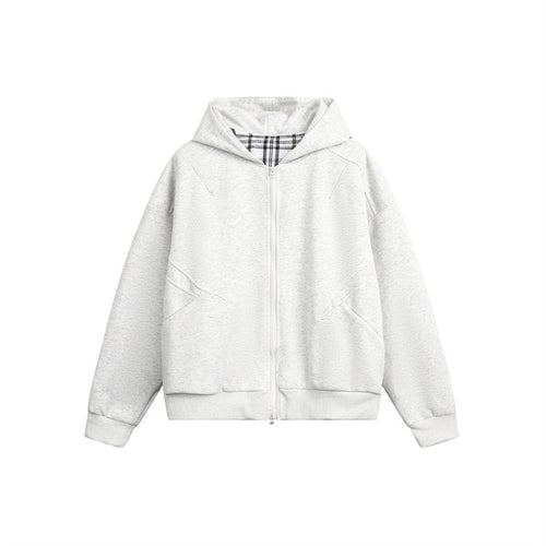 Unisex Kapuzen‑Sweatjacke mit Zweiwege‑Reißverschluss und kariertem Kapuzenfutter Echoarchiv