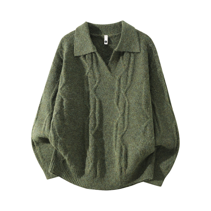 Damen Oversize Mohair‑Optik Zopfstrickpullover mit Polokragen und V‑Ausschnitt Echoarchiv