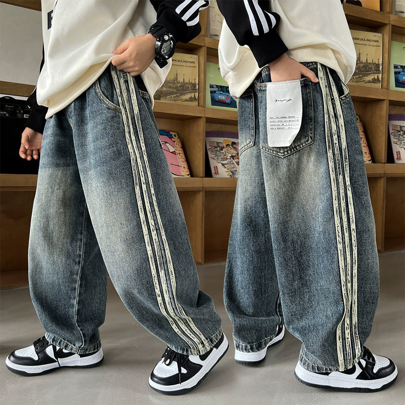 Unisex weite Denim-Jeans mit seitlichen Streifen Echo Archiv