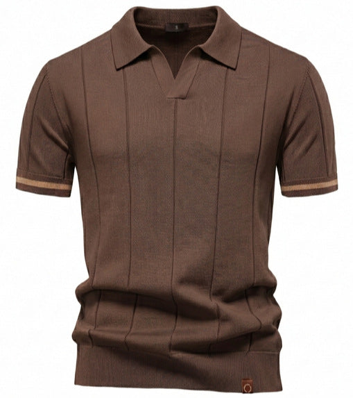 Herren nan strukturiertes Feinstrickpoloshirt mit offenem Reverskragen Echo Archiv