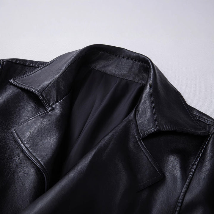 Herren modische Kunstlederjacke mit seitlichem Reißverschluss und stilvollem Stehkragen Echoarchiv