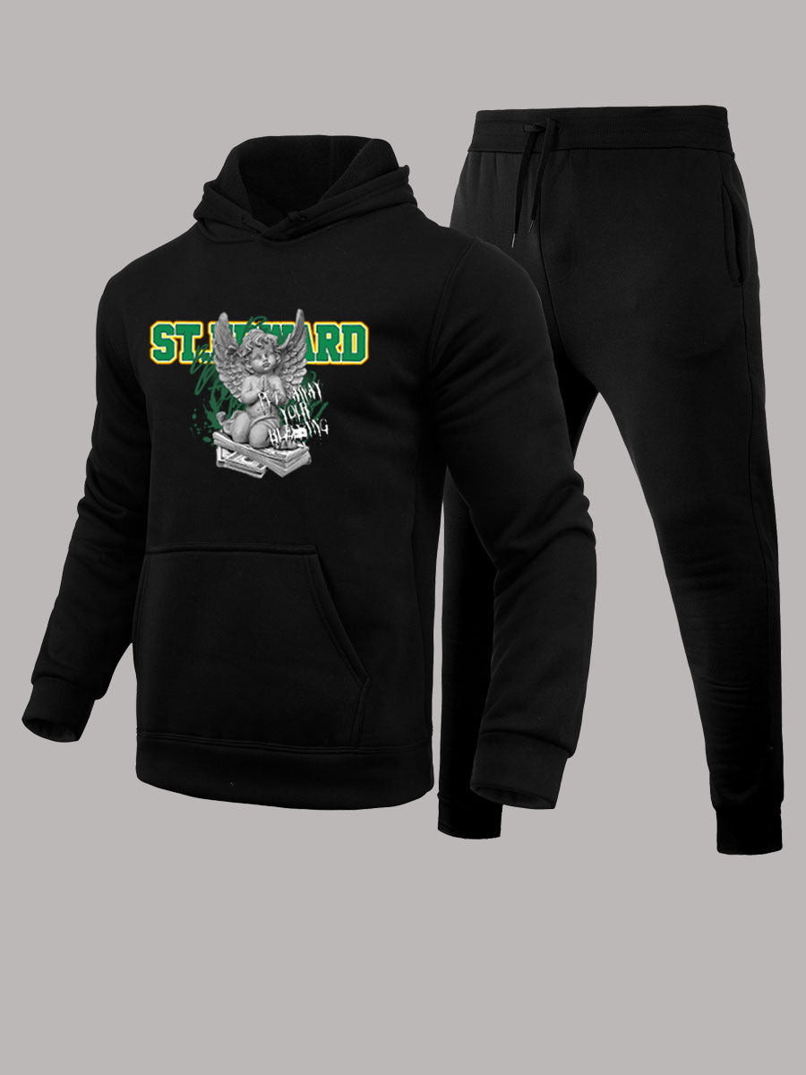 Herren Hoodie- und Jogginghose Set mit kunstvollem Engel-Print Echoarchiv